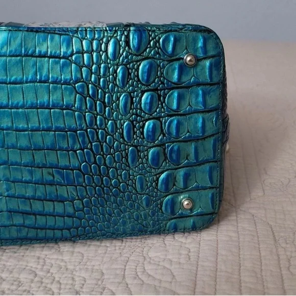 - Brahmin Shira Peacock shimmer teal black accent shoulder bag BRAND NEW